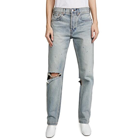 RE/DONE Grunge Destroyed Straight Jeans Women’s Size 23 Dirty Destroy Distressed - Picture 1 of 7
